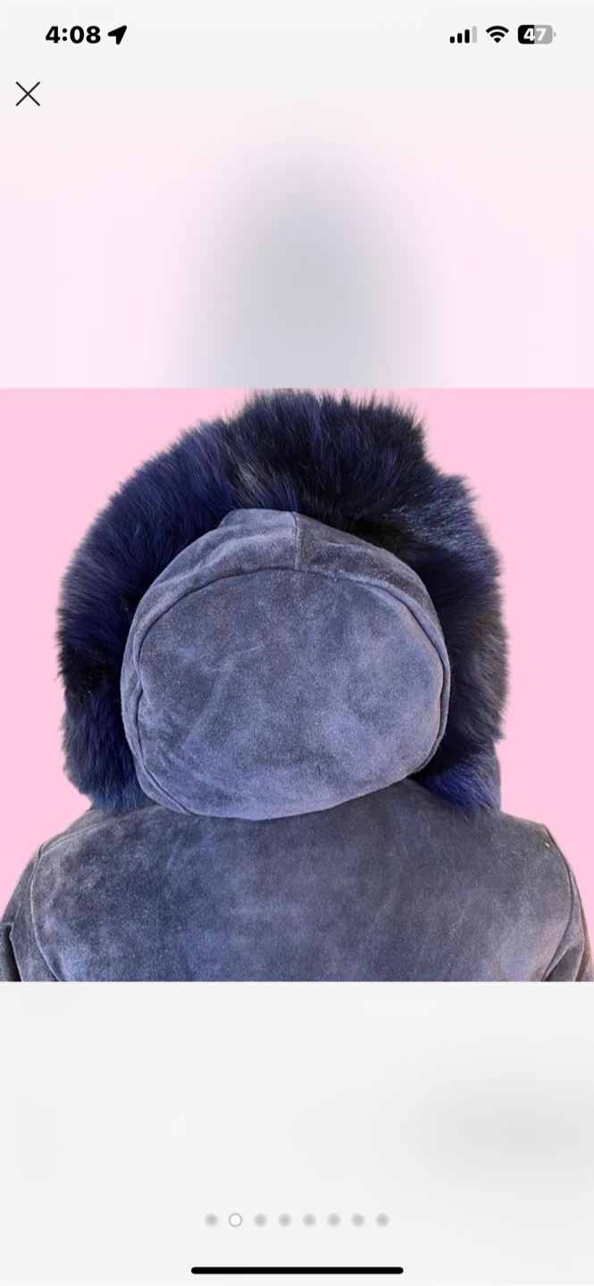 Vintage Blue Suede Coat Vintage 70s Style • S/M • Hooded Coat - photo 5