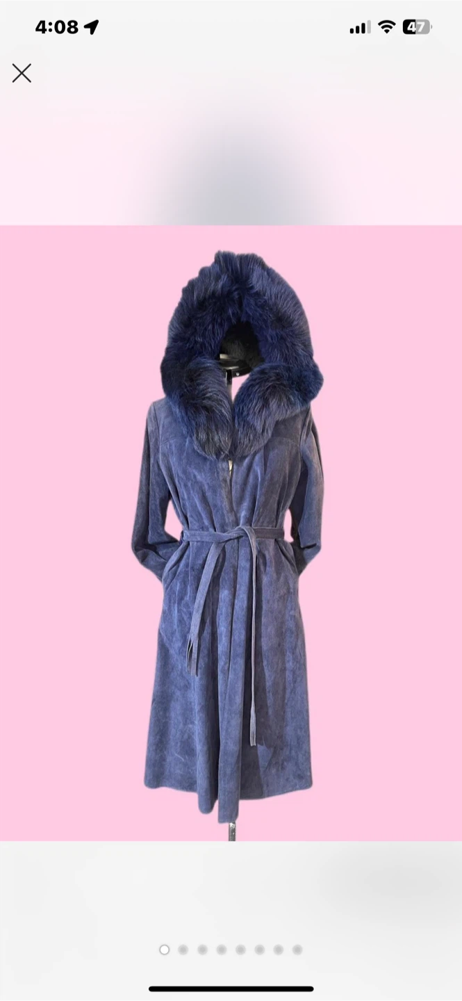 Vintage Blue Suede Coat Vintage 70s Style • S/M • Hooded Coat