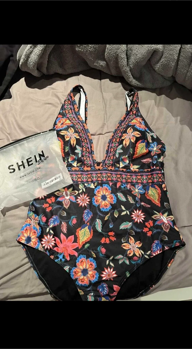 Shein Floral One-Piece Swimsuit - Size 2X