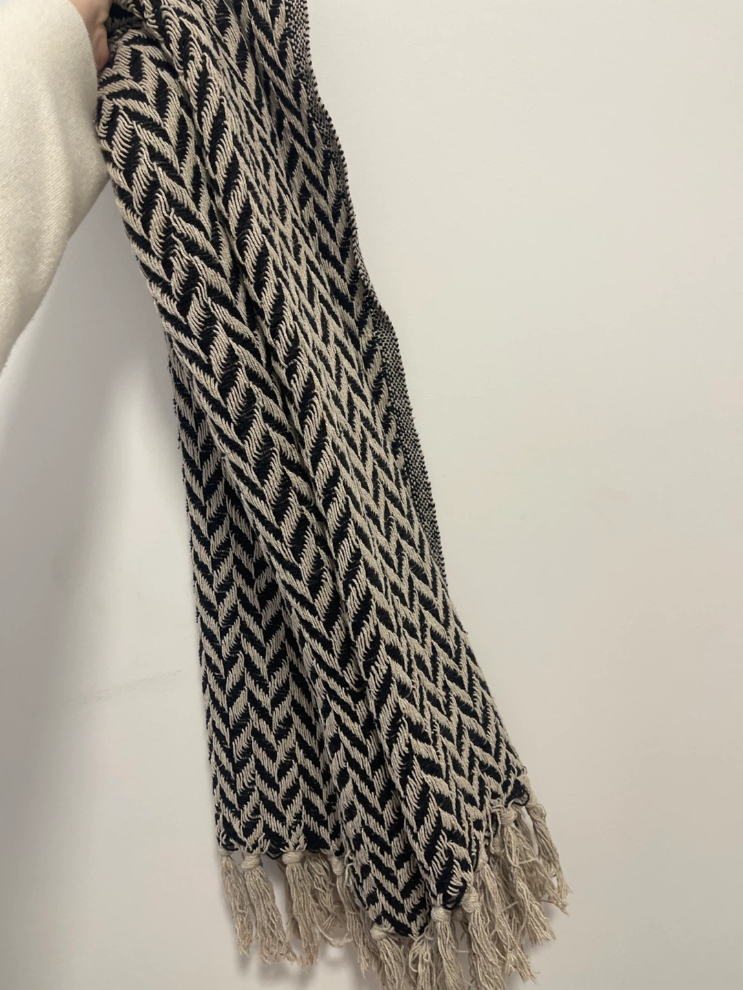 Black & White Throw Blanket with Tassels