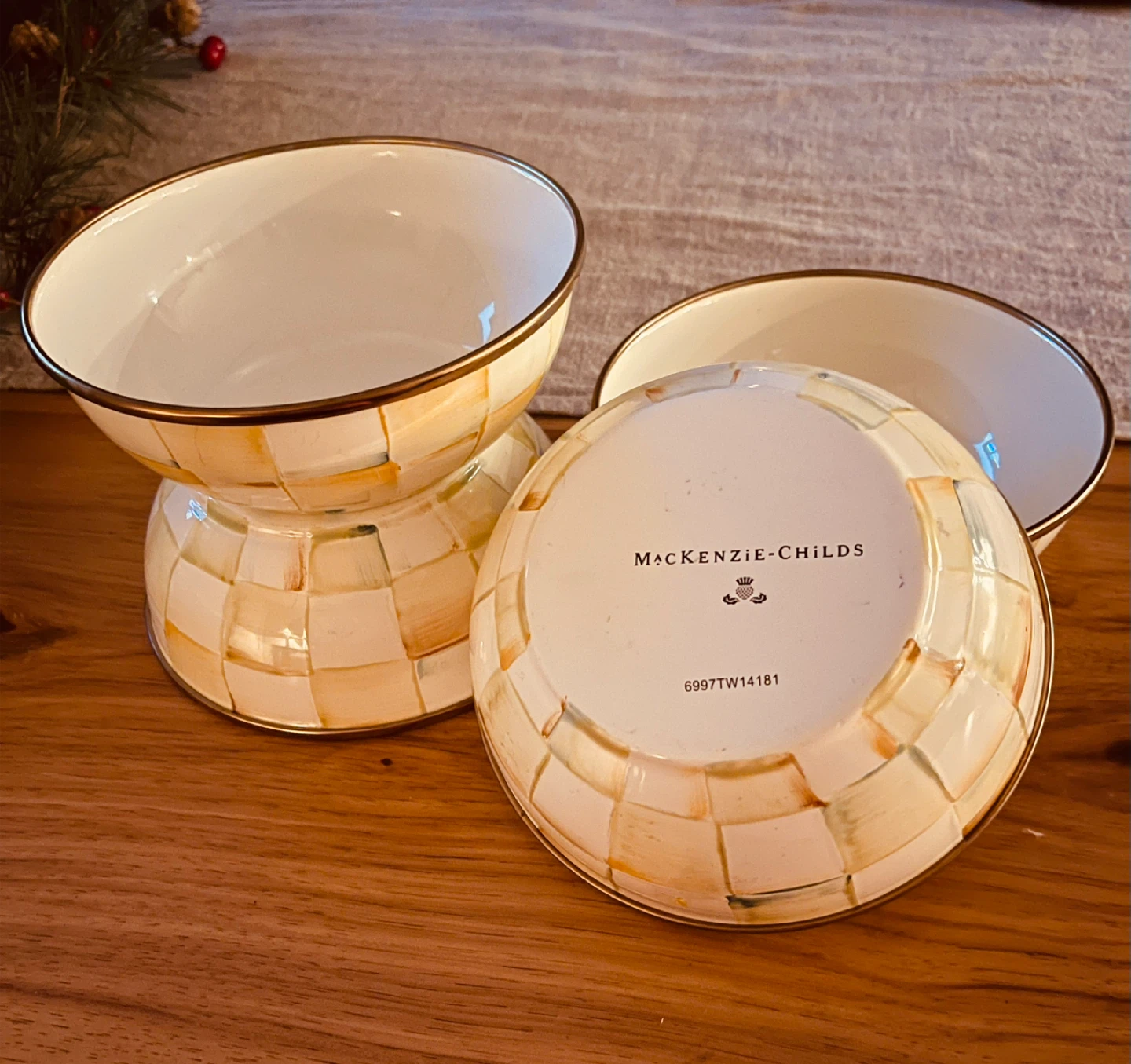 Mackenzie-Childs checkerboard parchment bowls set of four!