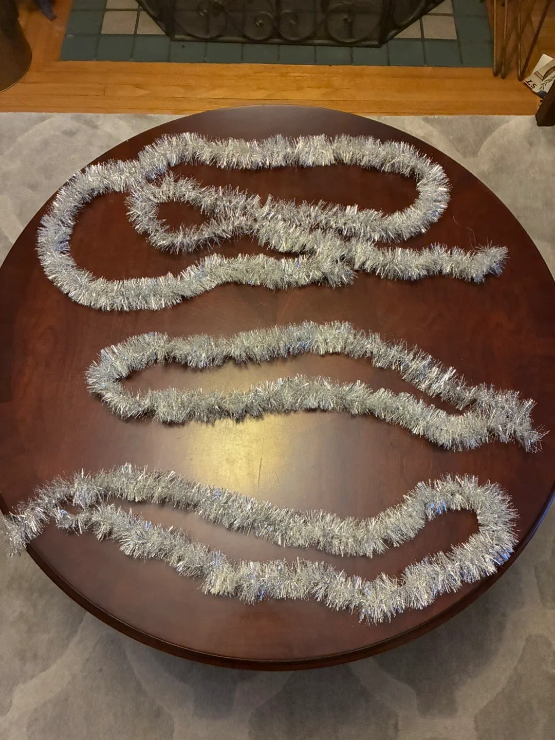 Vintage MCM garland Xmas silver tinsel 16 feet Christmas