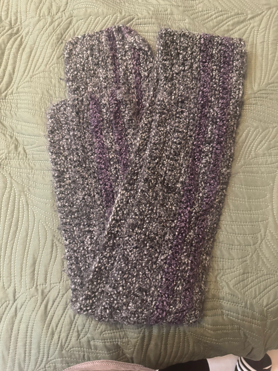 Handmade Knitted Hooded Scarf - Gray and Purple - photo 2