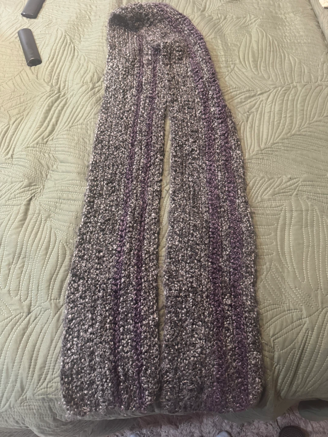 Handmade Knitted Hooded Scarf - Gray and Purple - photo 4