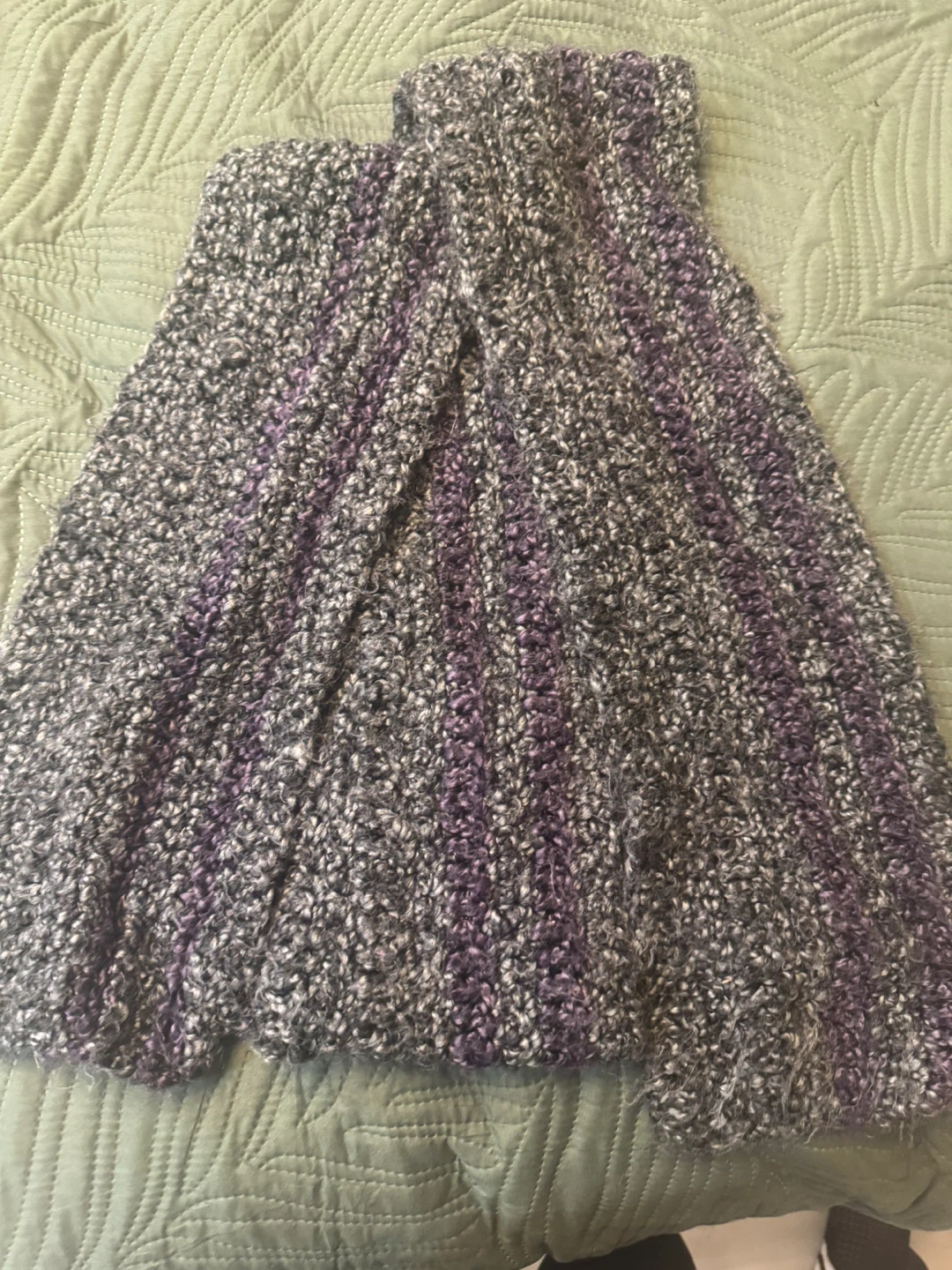 Handmade Knitted Hooded Scarf - Gray and Purple