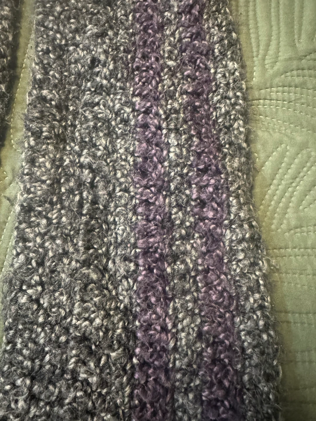 Handmade Knitted Hooded Scarf - Gray and Purple - photo 3