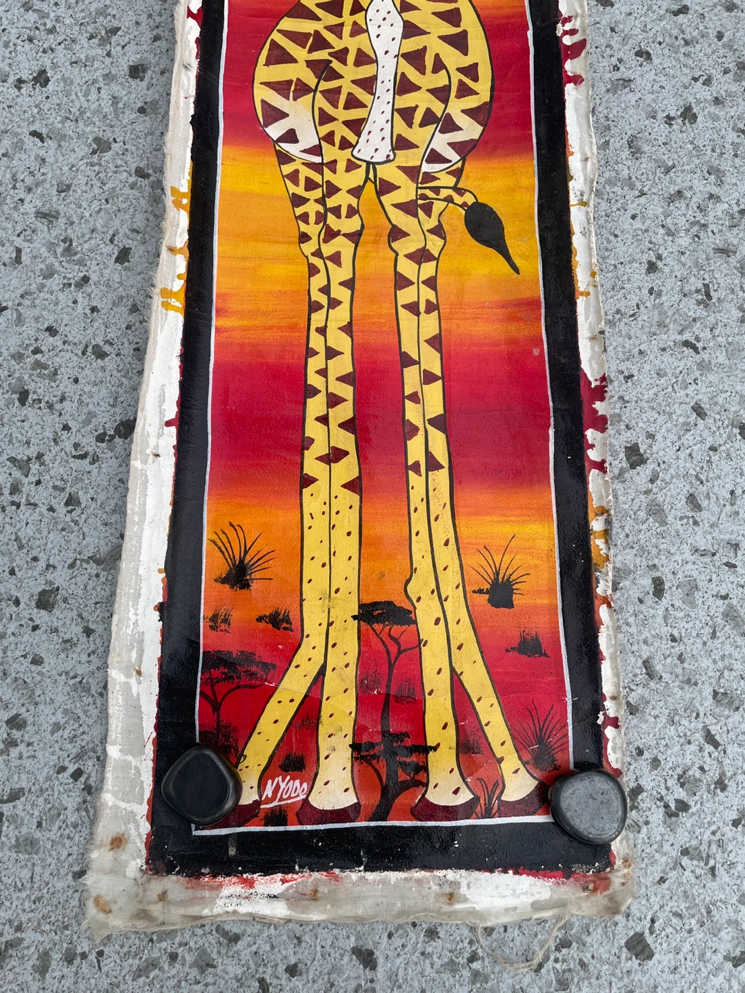 Zanzabar Tanzania cloth, giraffe, painting, tapestry, signed - photo 4