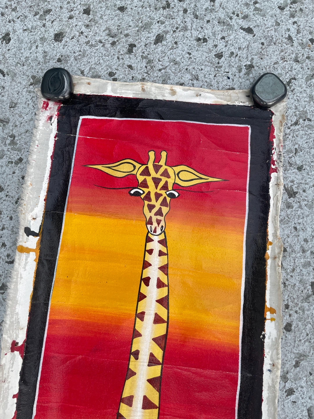 Zanzabar Tanzania cloth, giraffe, painting, tapestry, signed - photo 3