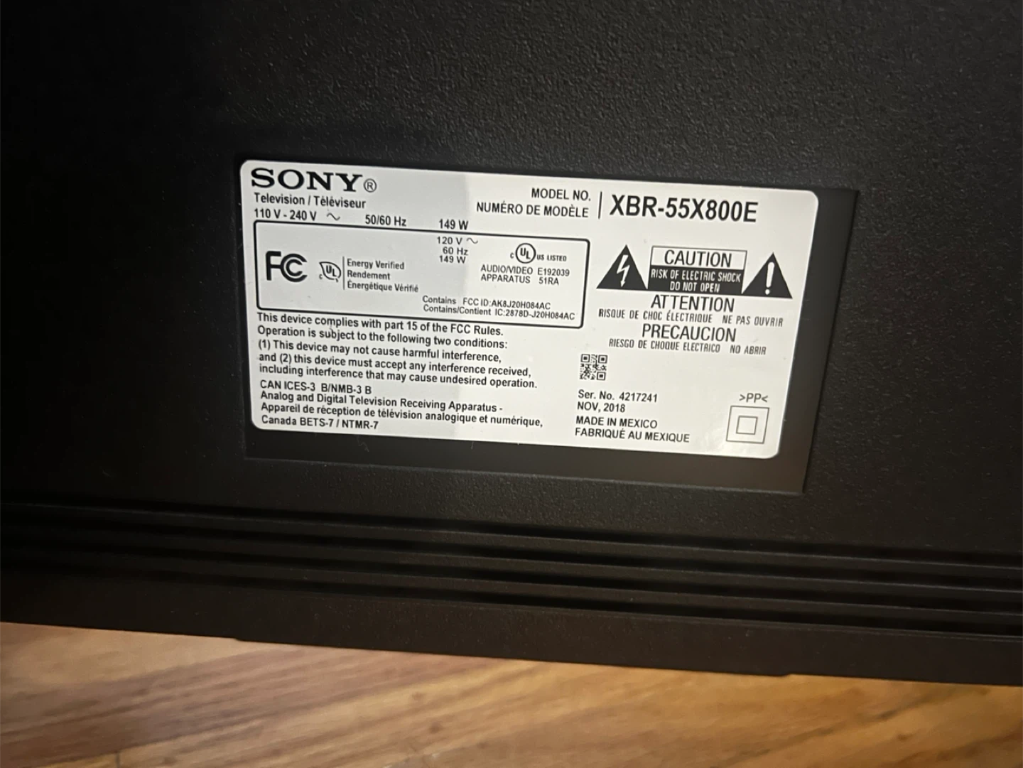 Sony XBR-55X800E 55" TV
