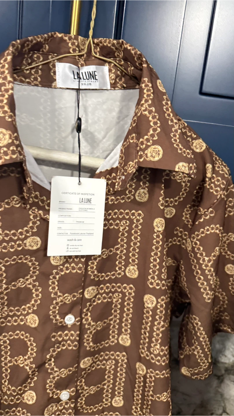 New La Lune Brown Patterned Shirt & Pants Set - photo 2