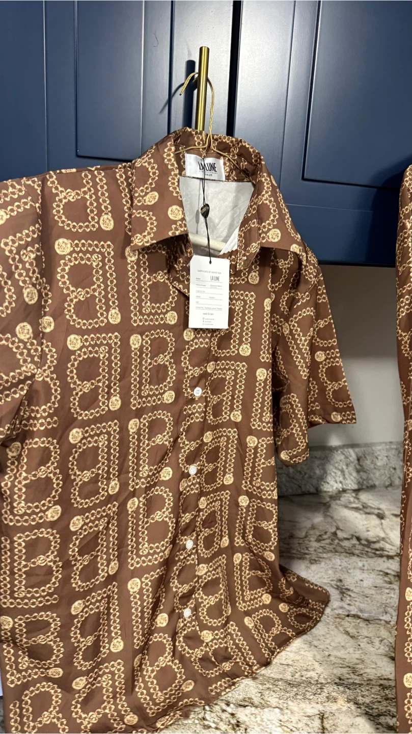 New La Lune Brown Patterned Shirt & Pants Set - photo 3