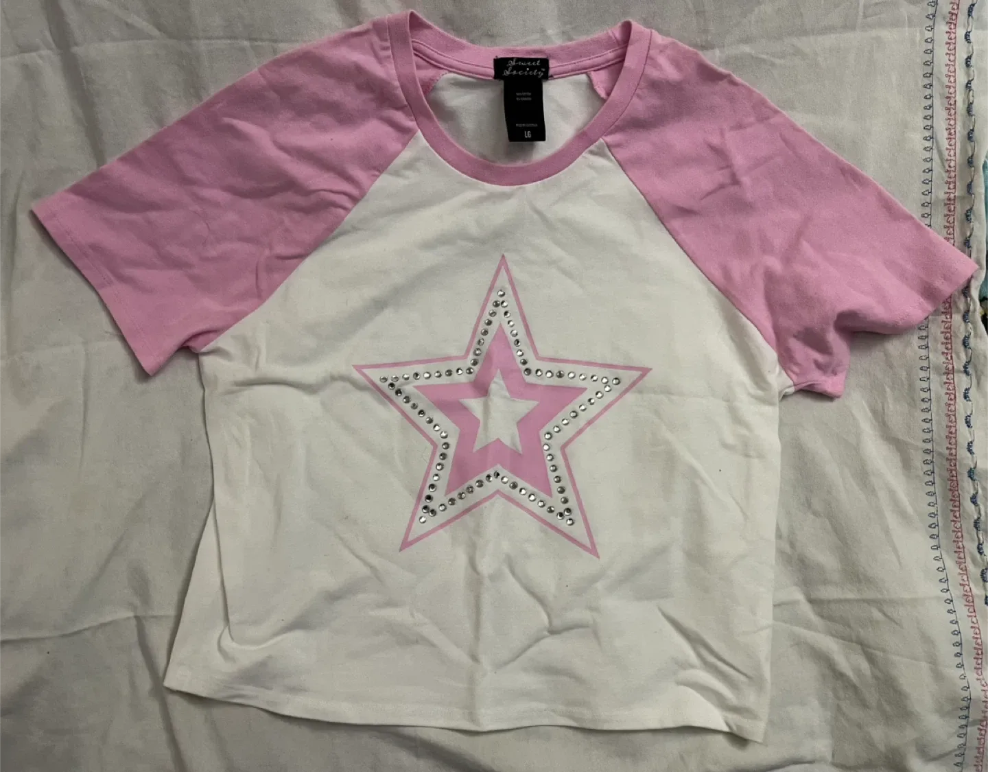 Sweet Society Pink & White Star Tee - Size LG