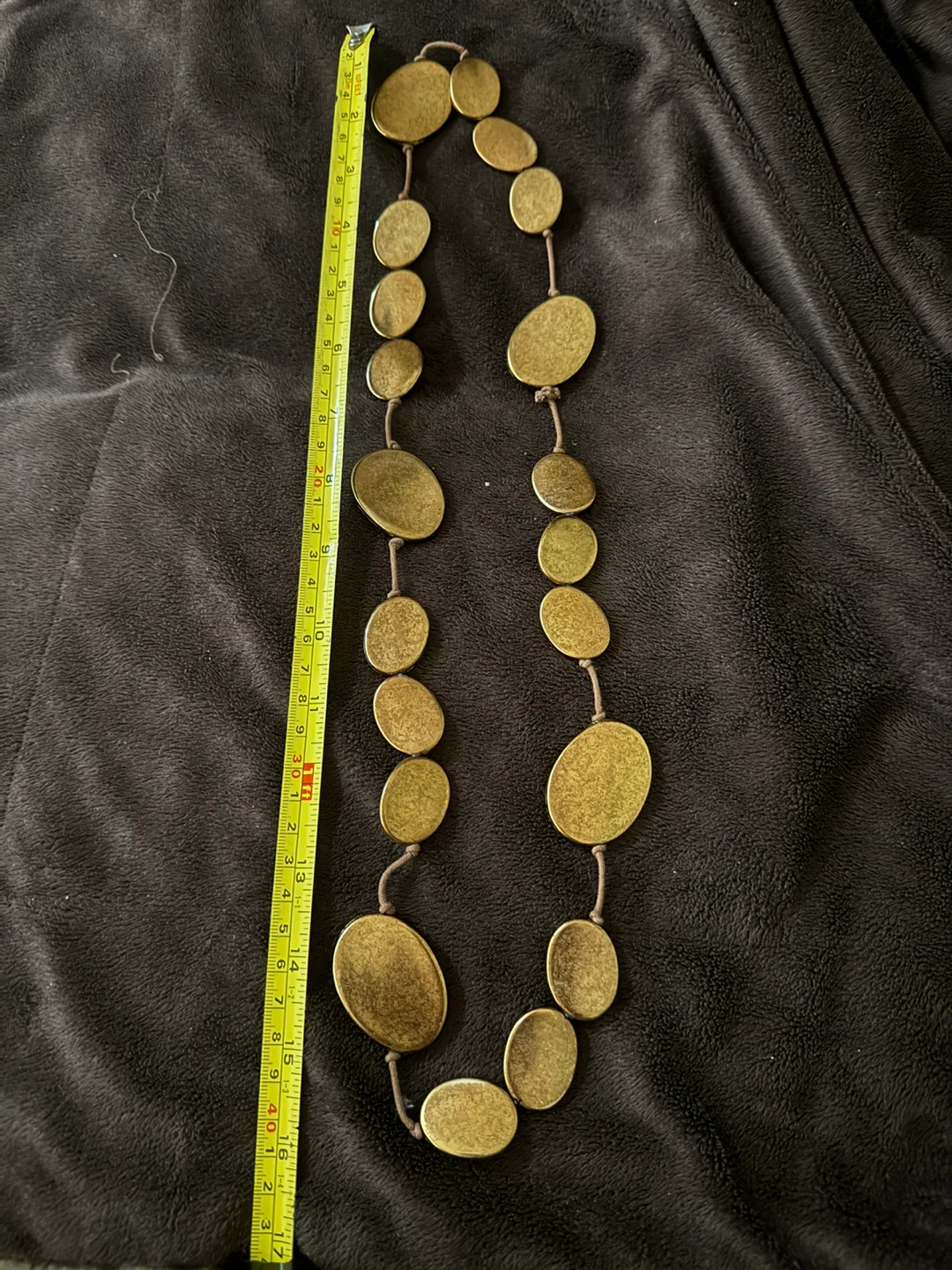Gold Tone Oval Disc Necklace, 16 Inches