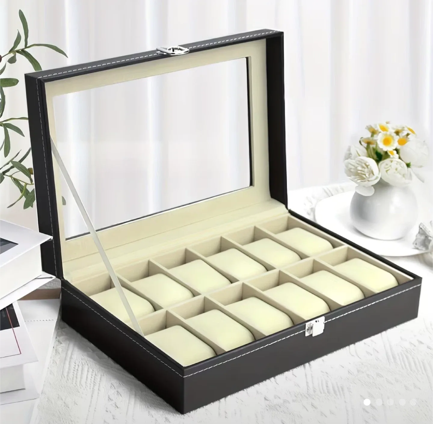 New Black Leather Watch Display Case