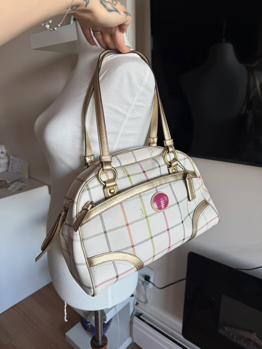 Coach White Plaid Handbag