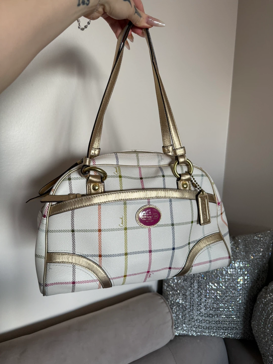 Coach White Plaid Handbag - photo 2