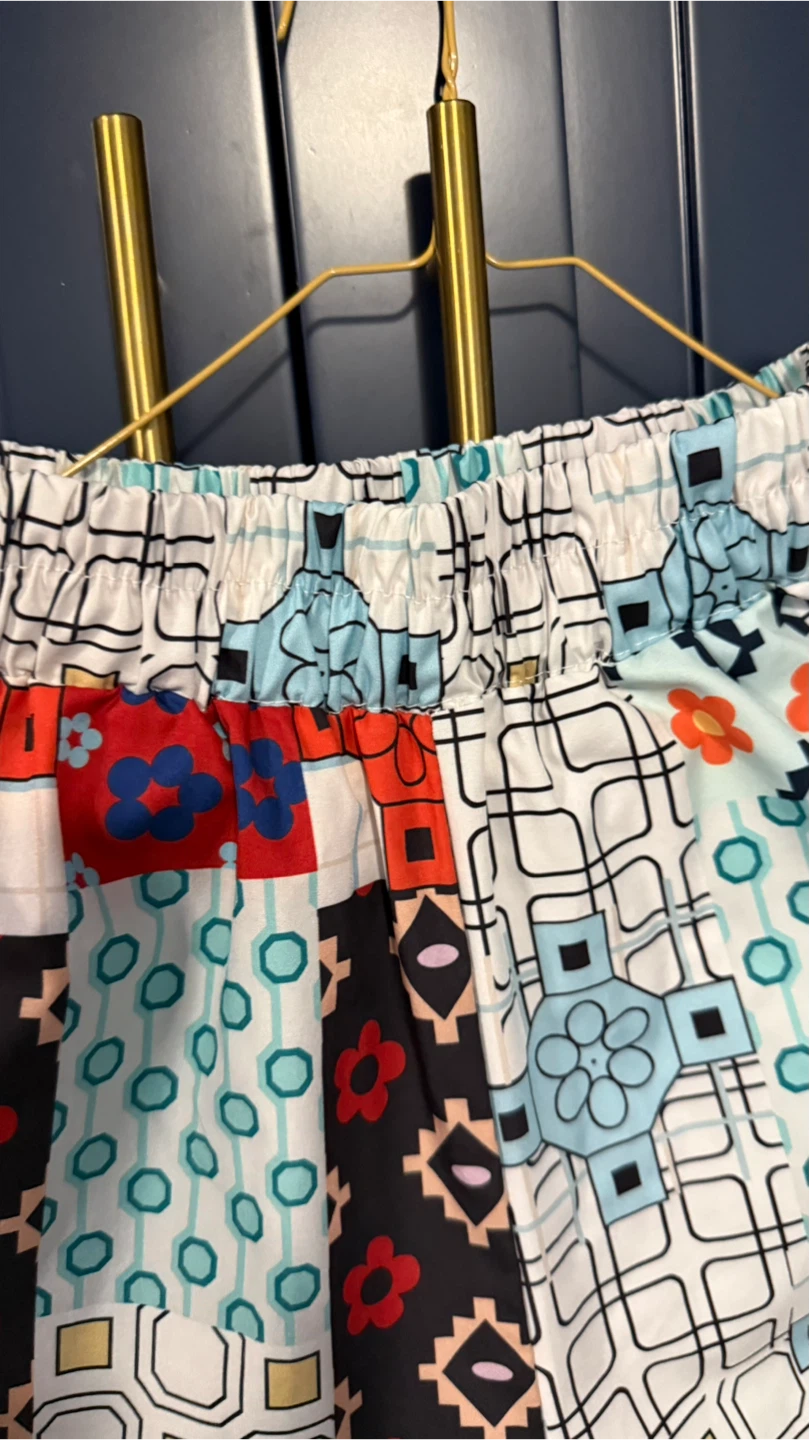 New Size S Patterned Wide Leg Pants check more photos - photo 2