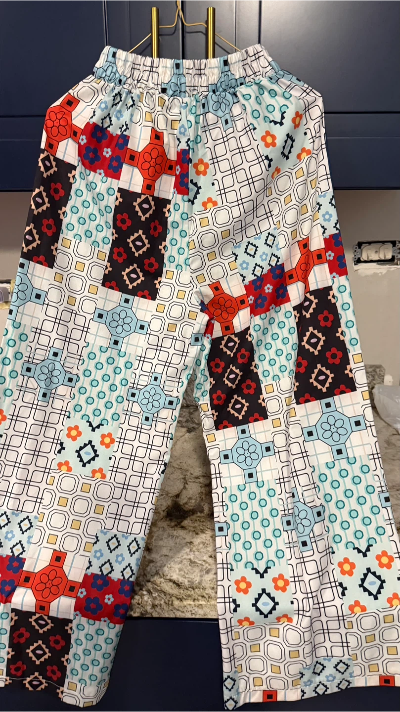 New Size S Patterned Wide Leg Pants check more photos - photo 3