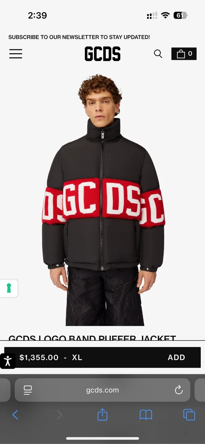 Luxury GCDS Logo Band Puffer Jacket - XL