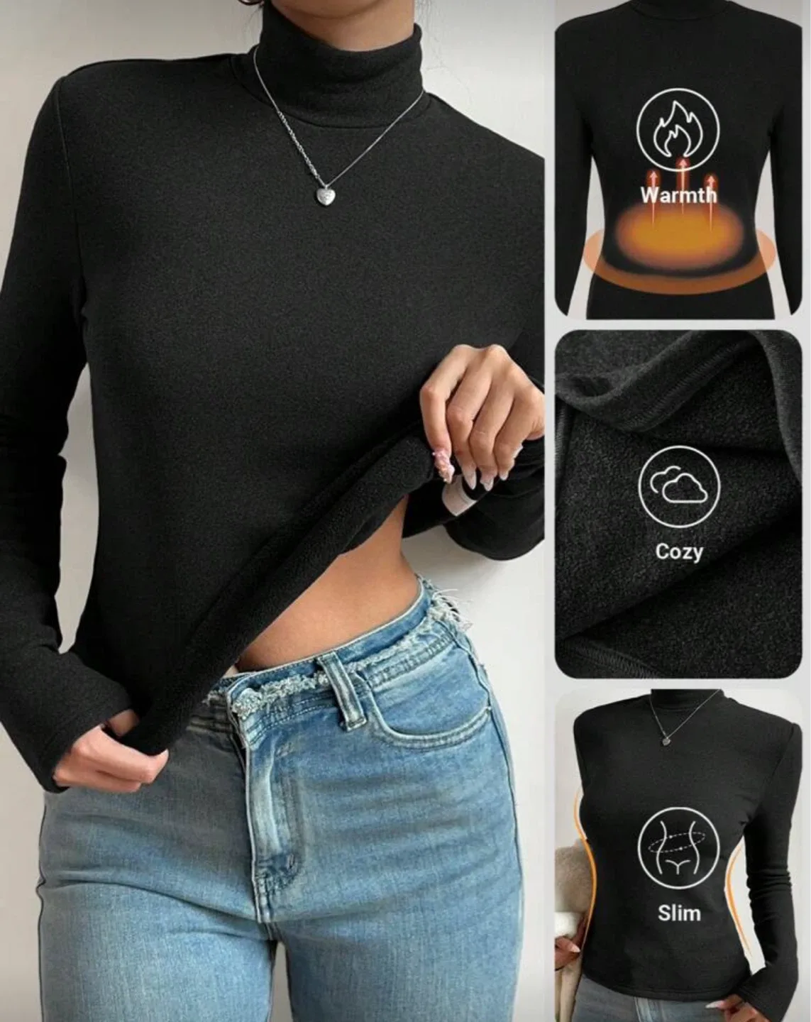 Black Turtleneck Long Sleeve Top