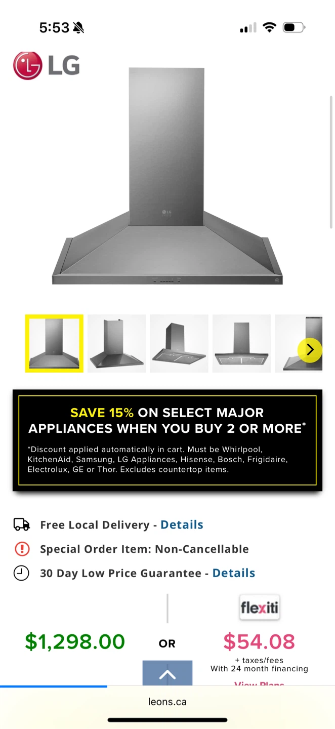 LG Stainless Steel 36" 600 CFM Wall Mount Range Hood - photo 2