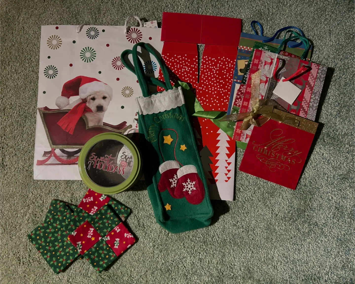 Christmas themed items - gift bags, coasters, etc