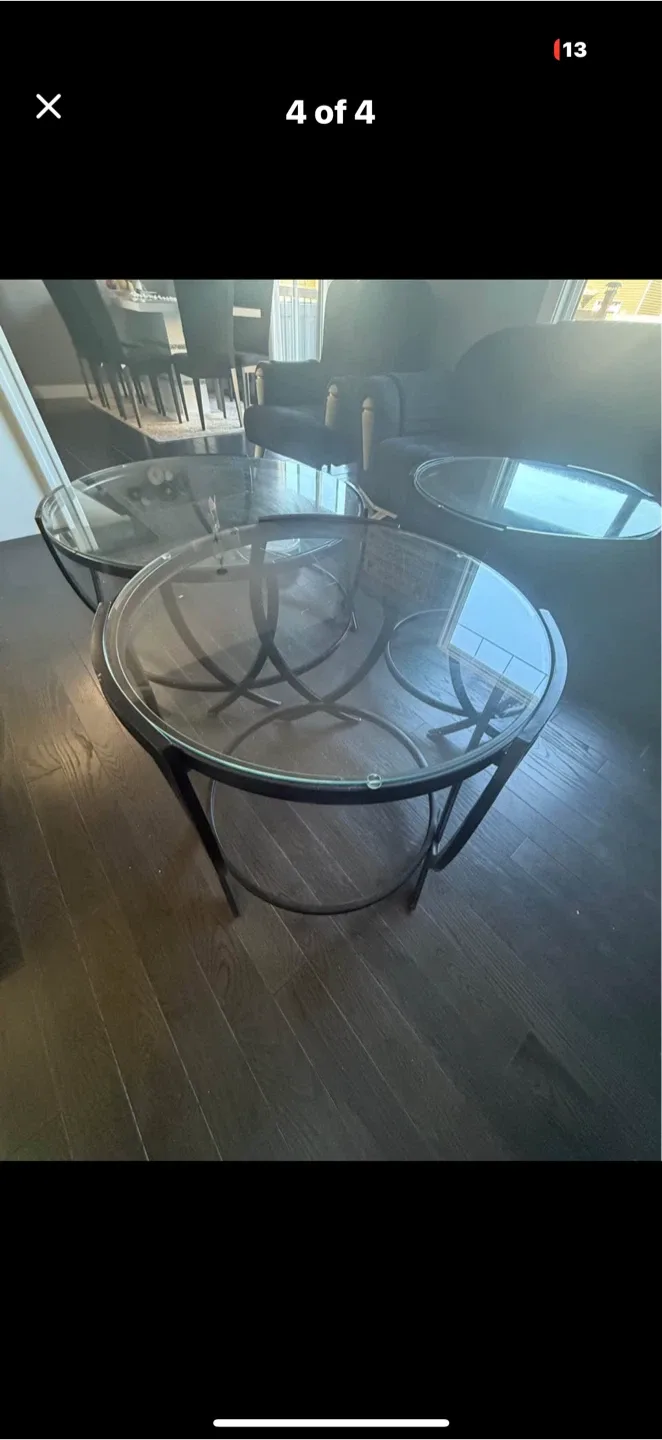 Glass Top Round End Table Set
