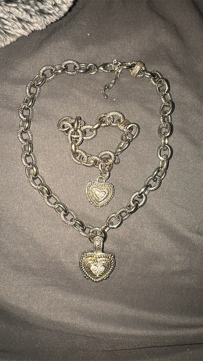 Judith Ripka Silver Heart Necklace & Bracelet Set
