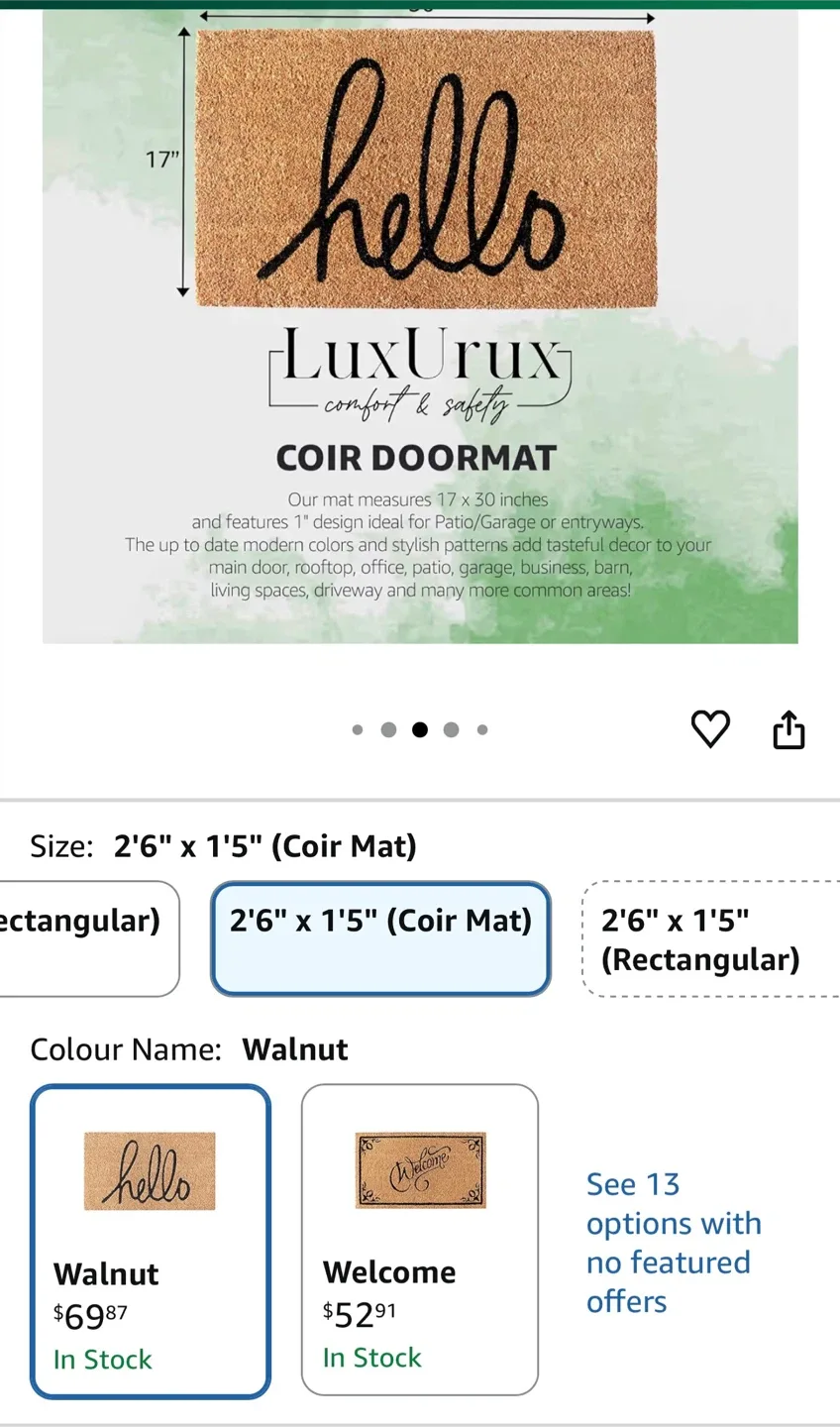 Luxurux 'Hello' Coir Doormat - Walnut, 17" x 30"