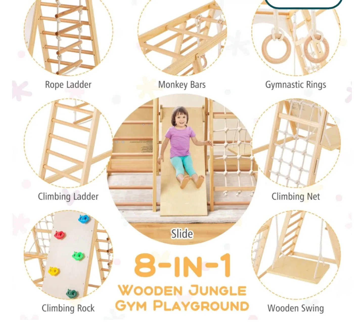 8-in-1 Wooden Jungle Gym Playground