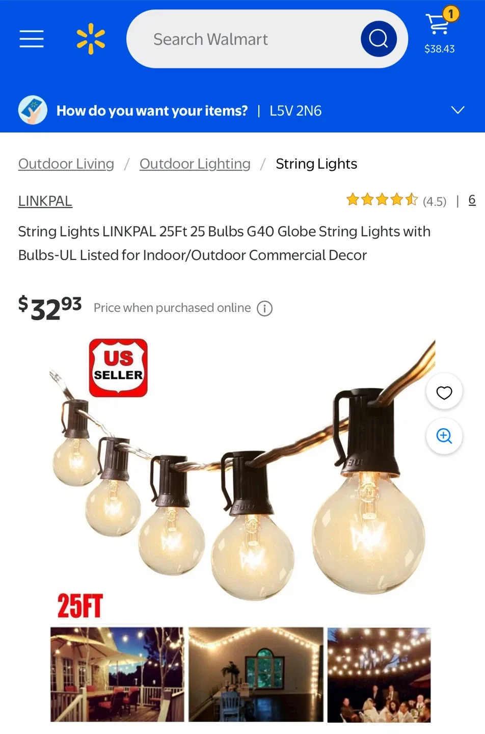 Indoor and Outdoor LED String Lights, 7.5M with 25 Bulbs