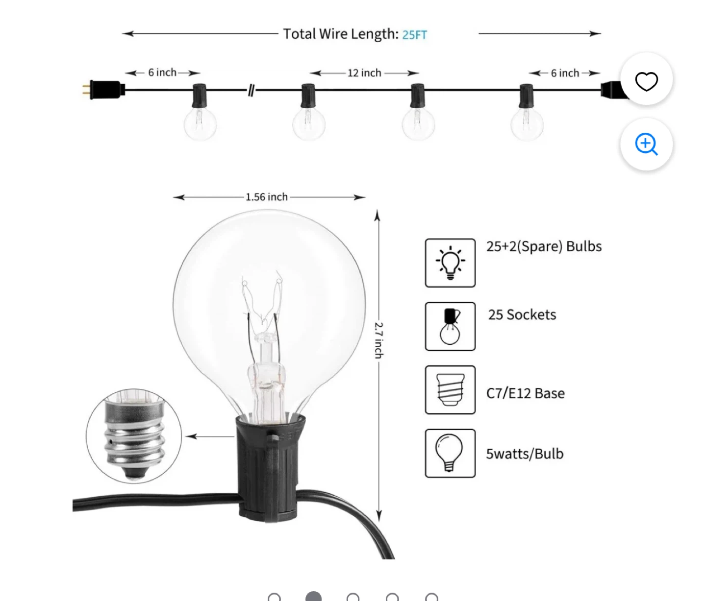 Indoor and Outdoor LED String Lights, 7.5M with 25 Bulbs - photo 3