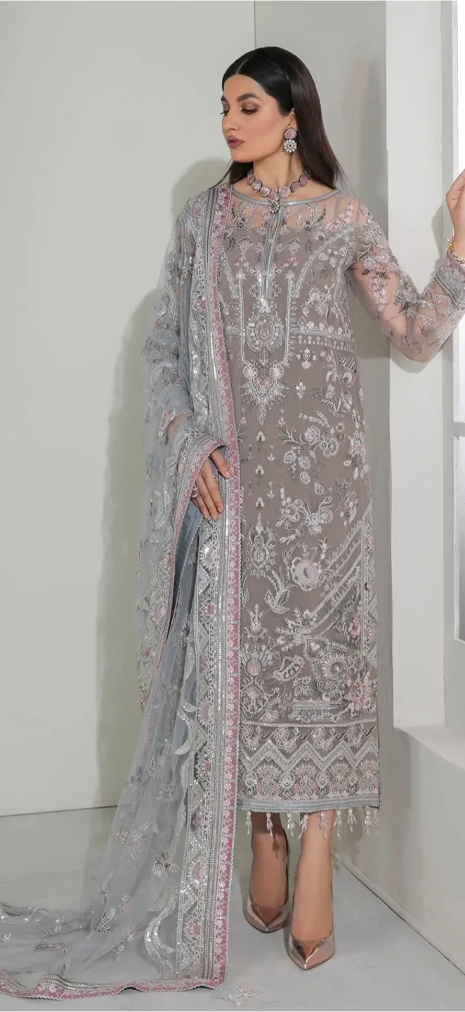 Embroidered Grey Pakistani Dress