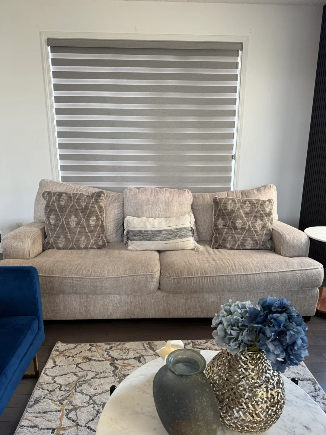 Beige Sofa with Throw Pillows