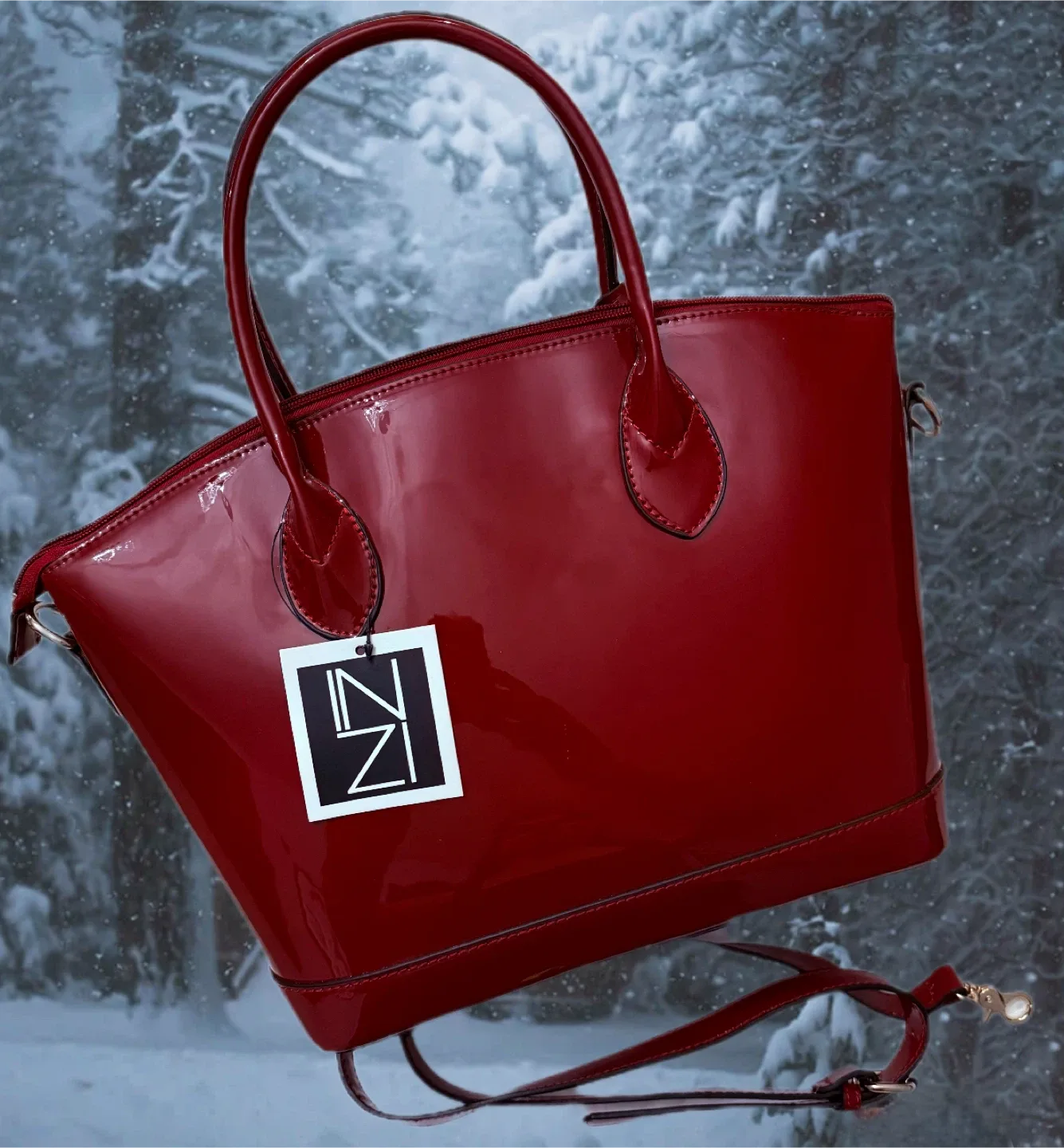 BNWT INZI Red Patent Leather Tote Bag