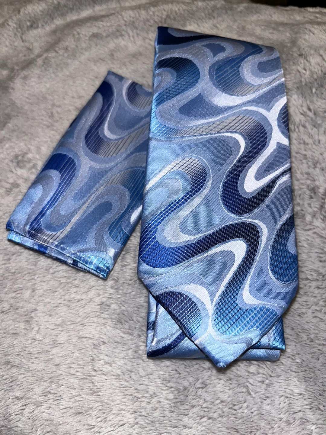 Alizeal Blue Pattern Tie + Pocket Square Set - New - photo 2