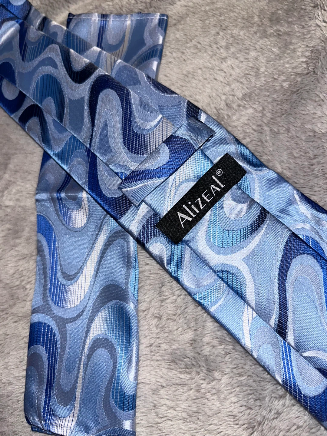 Alizeal Blue Pattern Tie + Pocket Square Set - New