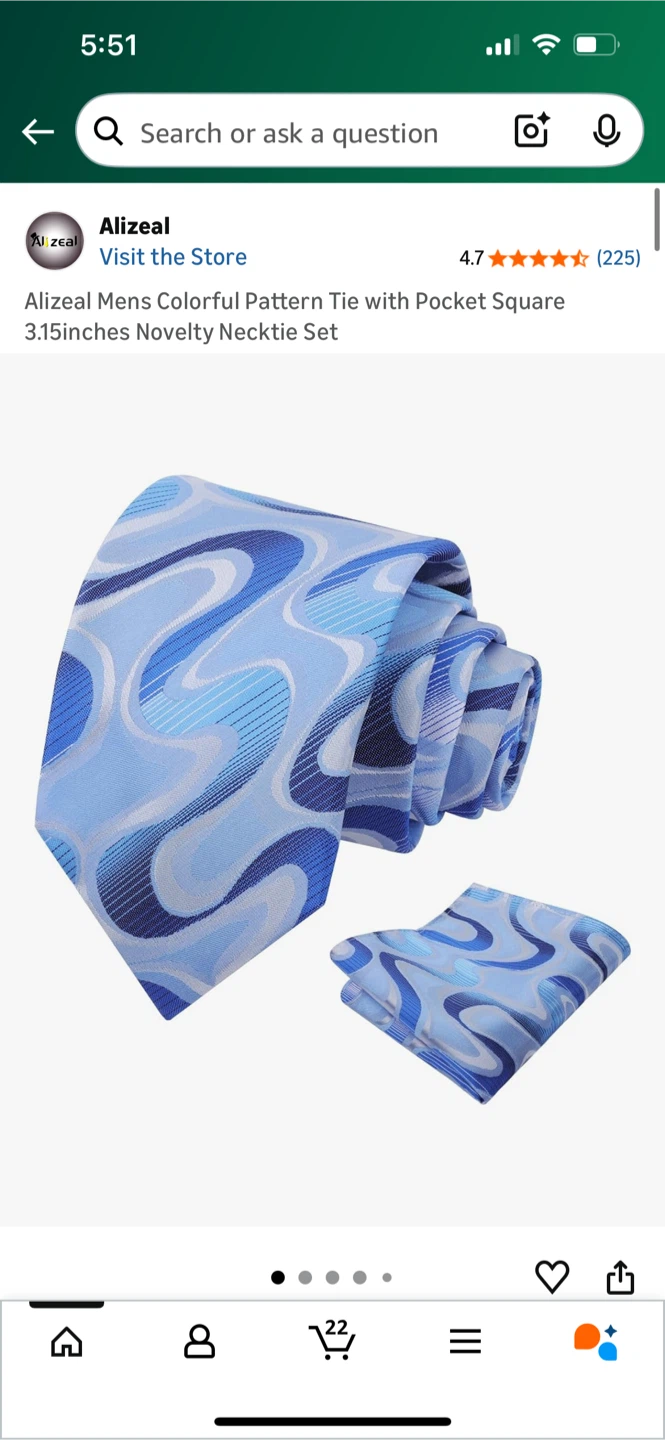 Alizeal Blue Pattern Tie + Pocket Square Set - New - photo 5