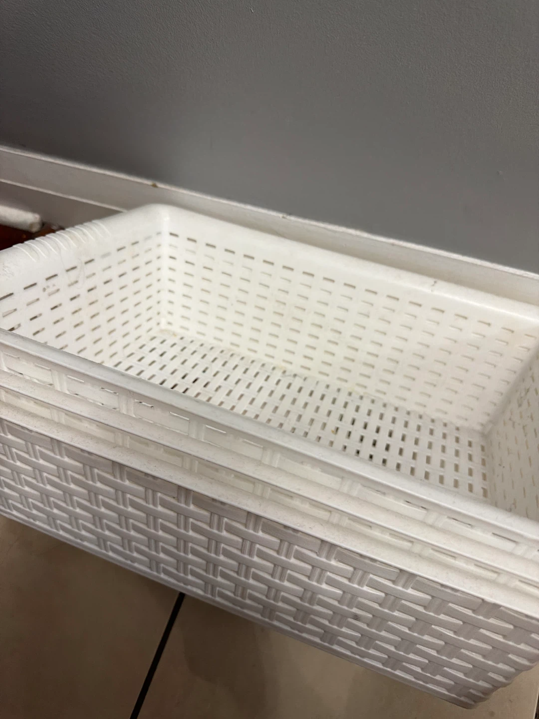 MUST GO!! White Woven Plastic Storage Basket