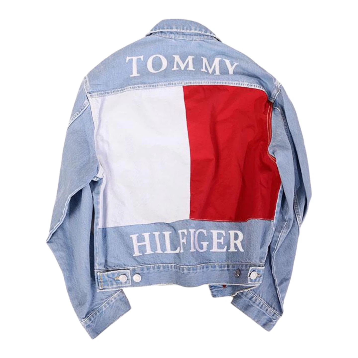 TOMMY HILFIGER UNISEX OVERSIZED DENIM JACKET ARCHIVE FLAG SZ L