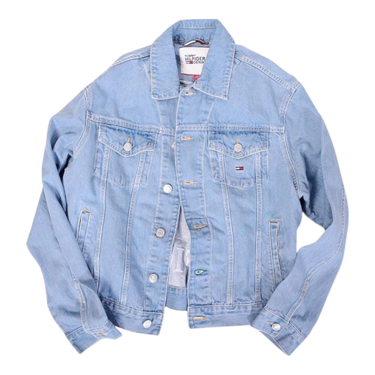 TOMMY HILFIGER UNISEX OVERSIZED DENIM JACKET ARCHIVE FLAG SZ L - photo 2