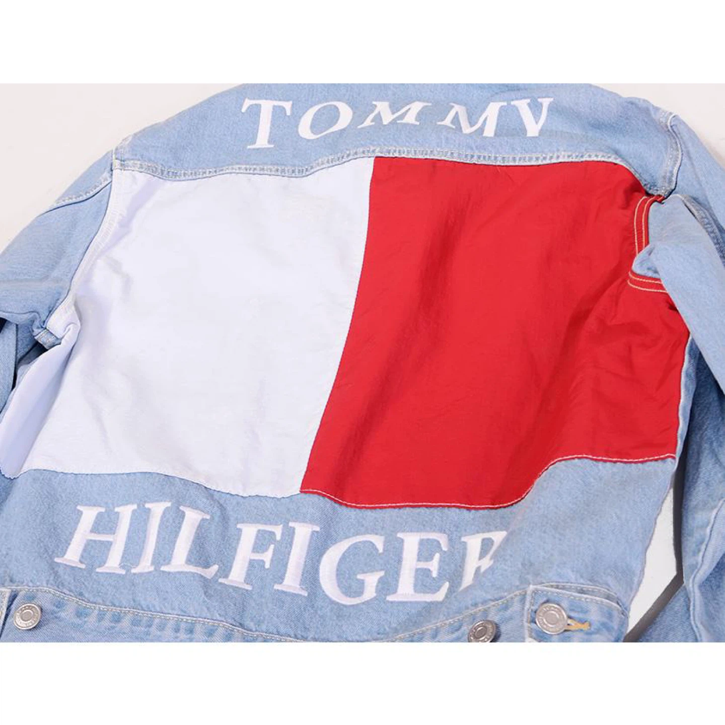 TOMMY HILFIGER UNISEX OVERSIZED DENIM JACKET ARCHIVE FLAG SZ L - photo 3