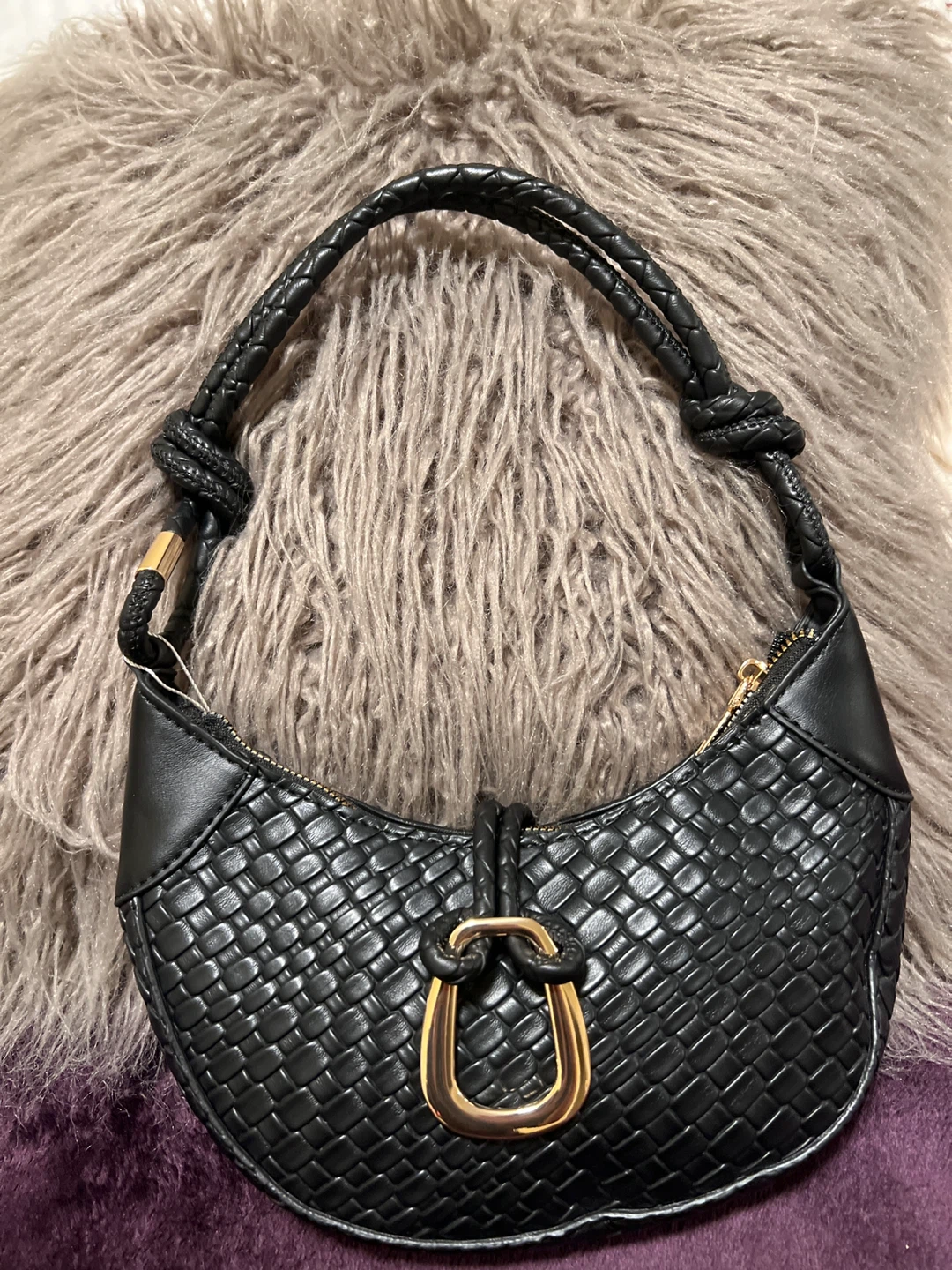 Nock Knot Faux Leather Shoulder Handbag - Black - photo 3