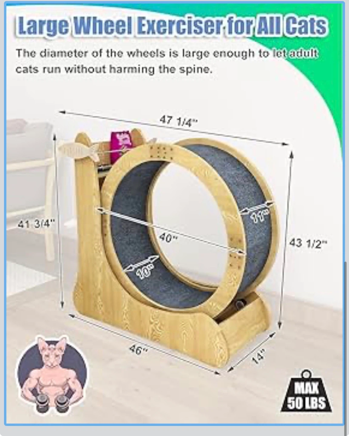 40” Cat Exercise Wheel with Scratcher Post & Storage - photo 4