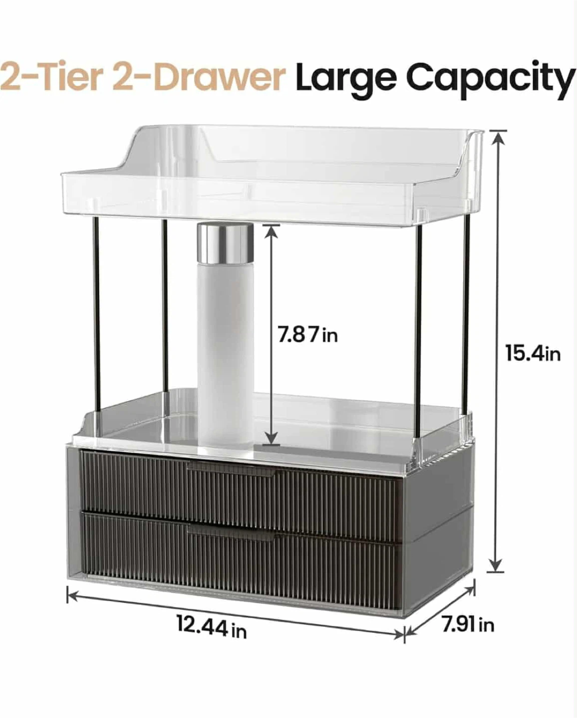 2-Tier 2-Drawer Makeup Skincare Organizer - Elegant Black - photo 3
