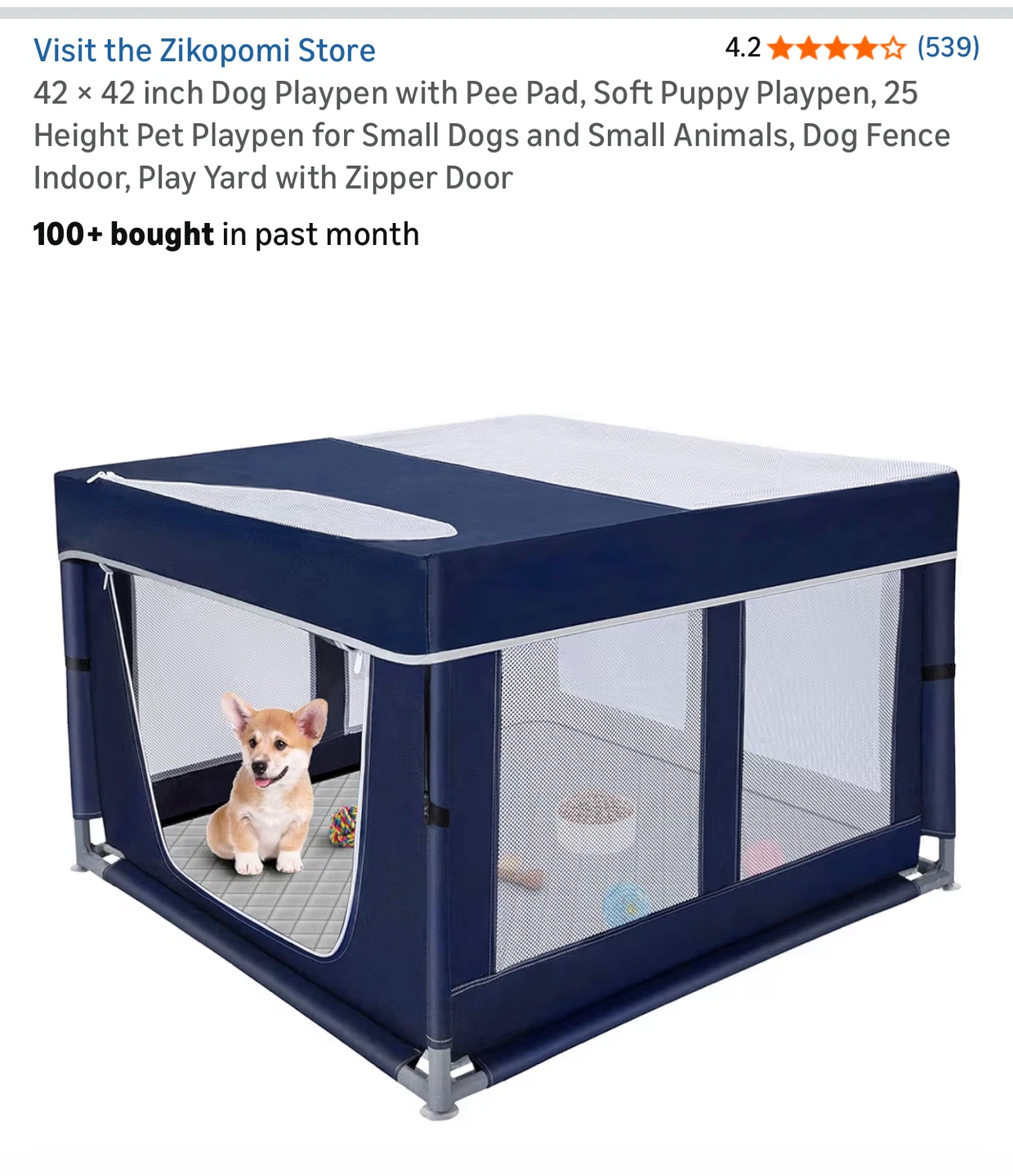 Zikopomi Dog Playpen 42x42 inch with Pee Pad