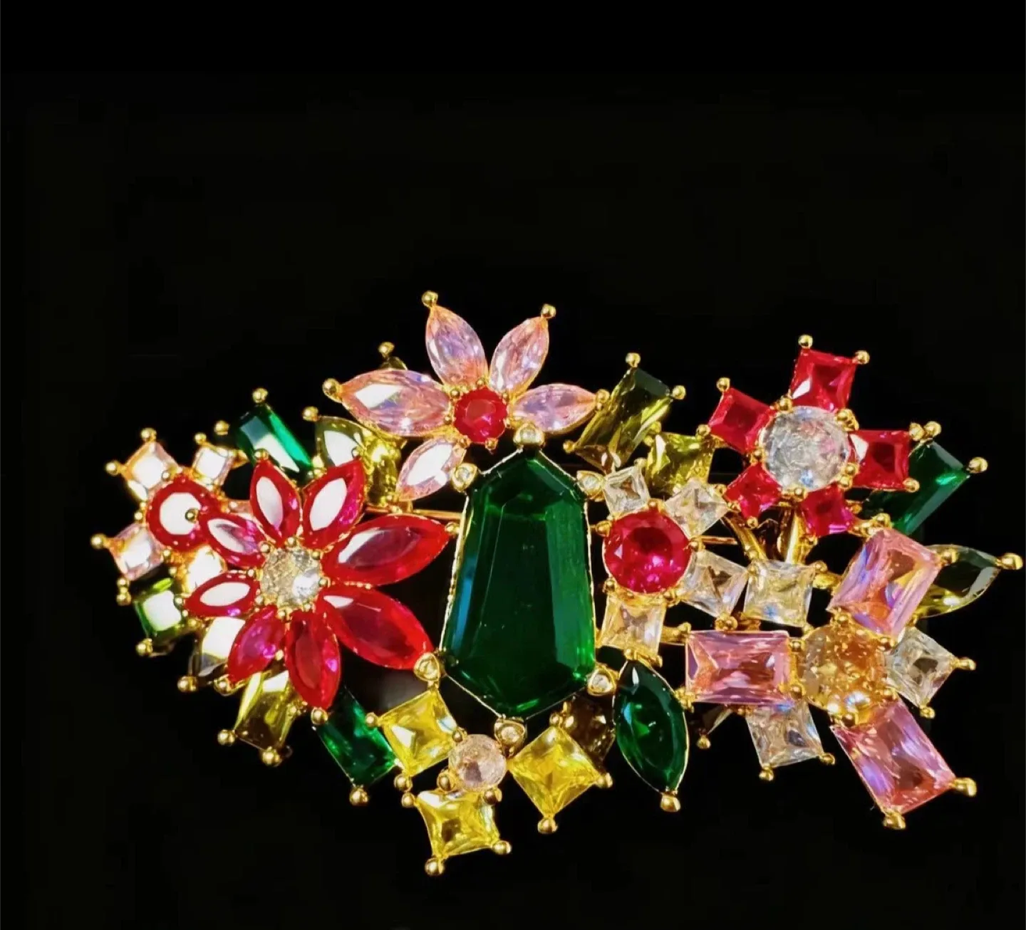 Floral Crystal Necklace Set with Brooch