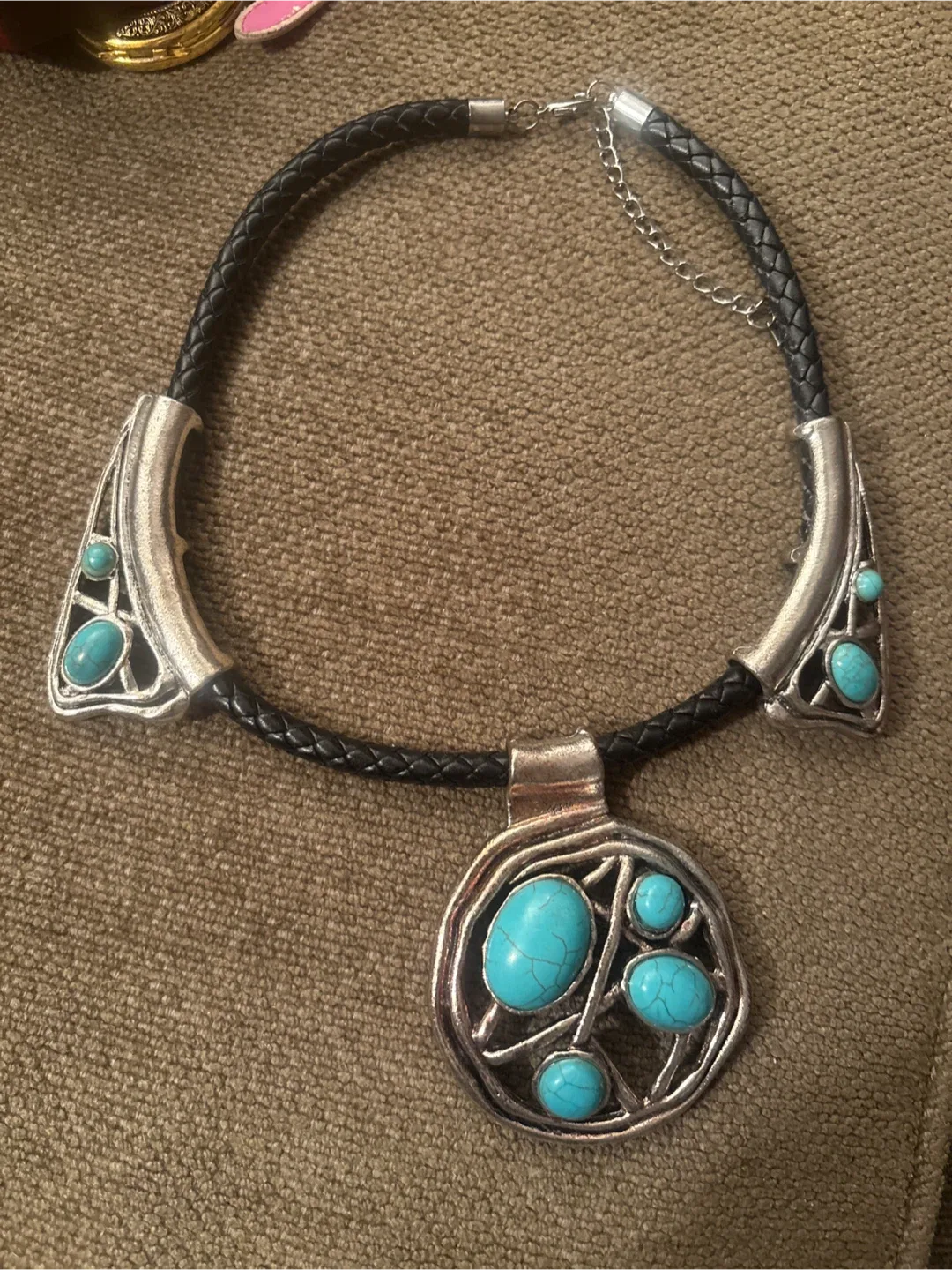 Silver Tone Necklace with Turquoise Accents