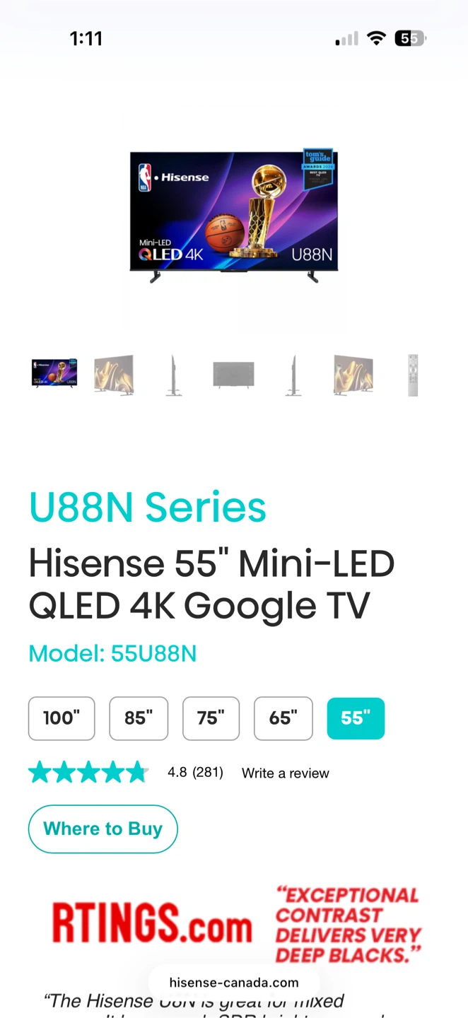 **only 17 Jan** Hisense 55" 144hz QLED 4K Google TV U88