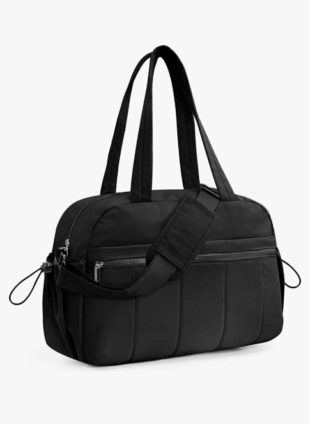 Black Quilted Nylon Taslon Fabric Gym Bag